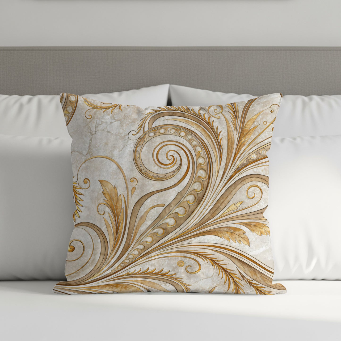 Elegant Golden Scroll Decorative Throw Pillow