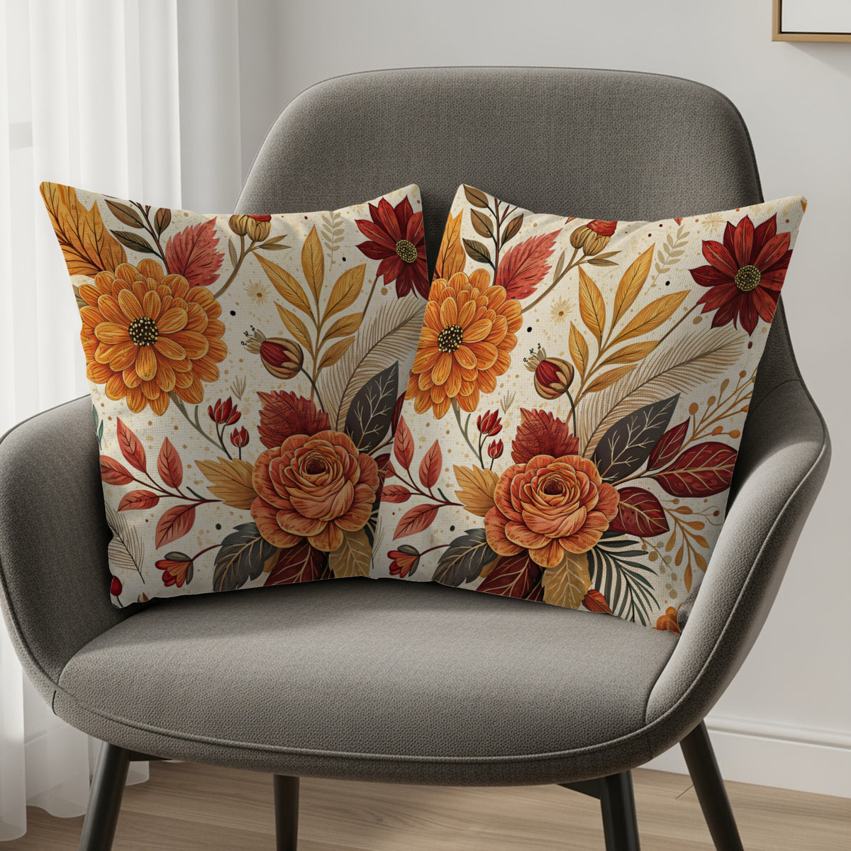 Vibrant Autumn Floral Throw Pillow Decor Set of 2