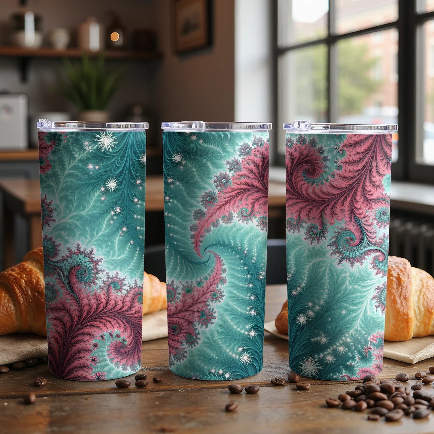 Fractal Pink And Teal Floral Design Amazing Digital Art Tumbler - Walk Greener