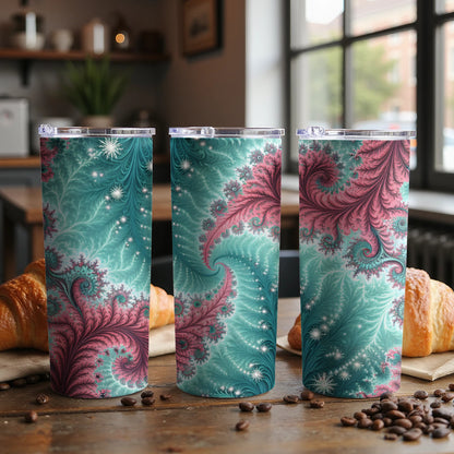 Fractal Pink And Teal Floral Design Amazing Digital Art Tumbler - Walk Greener