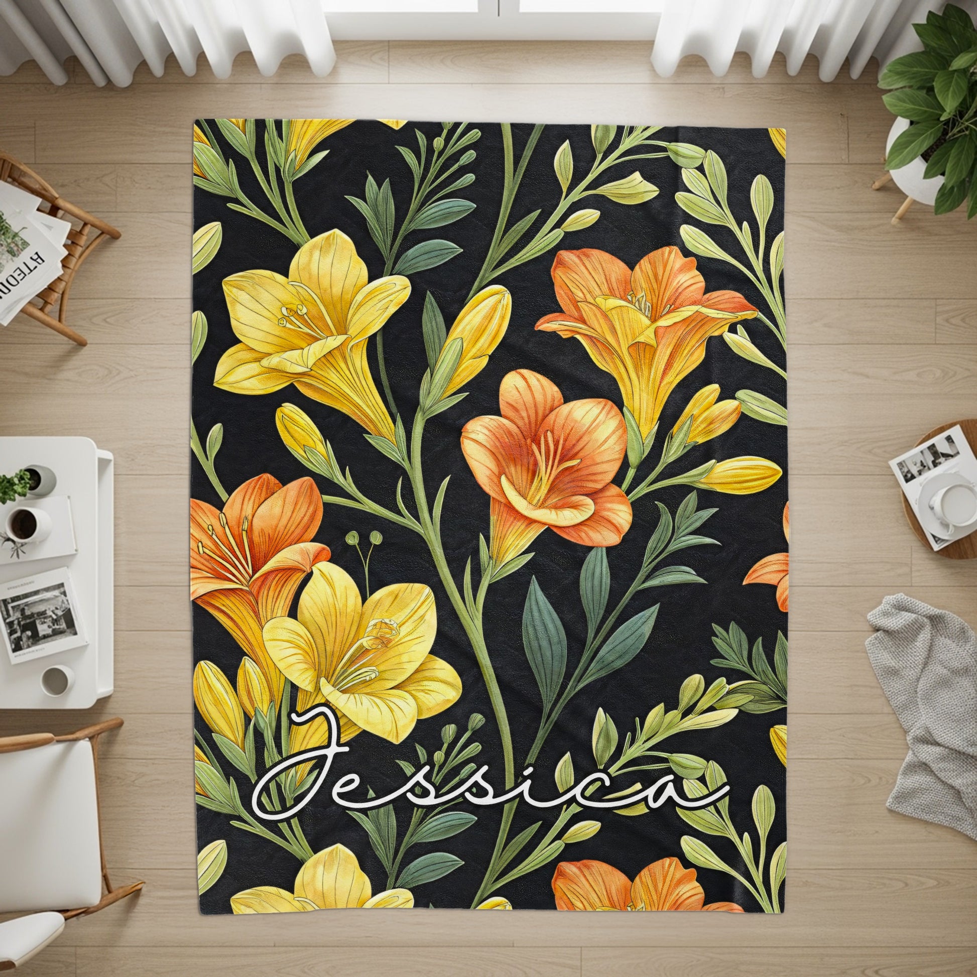 Bright Floral Design with Custom Name Personalized Blankets - Walk Greener
