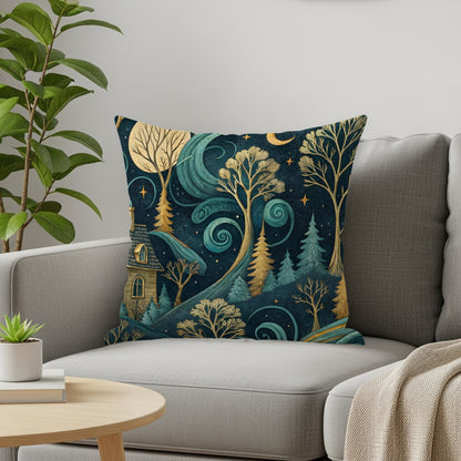 Enchanting Forest Scene Decorative Pillow for Home Decor