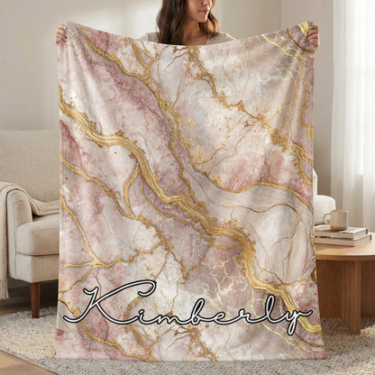 Kimberly Pink Marble Gold Accent Decorative Blanket