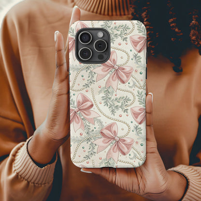 Festive Bow and Floral Pattern Phone Case