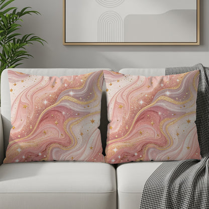 Pink Gold Glitter Swirl Stars Design Pattern Throw Pillows - Walk Greener