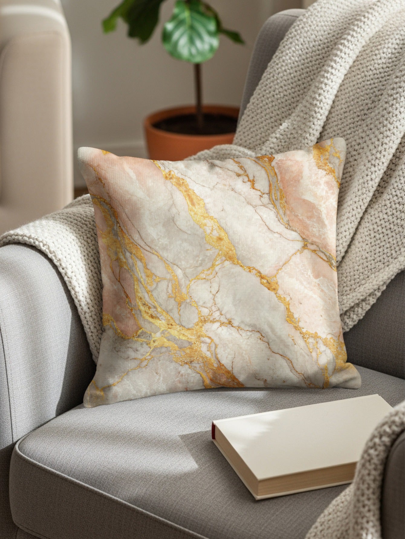 Gold Veins Marble Print Decorative Cushion