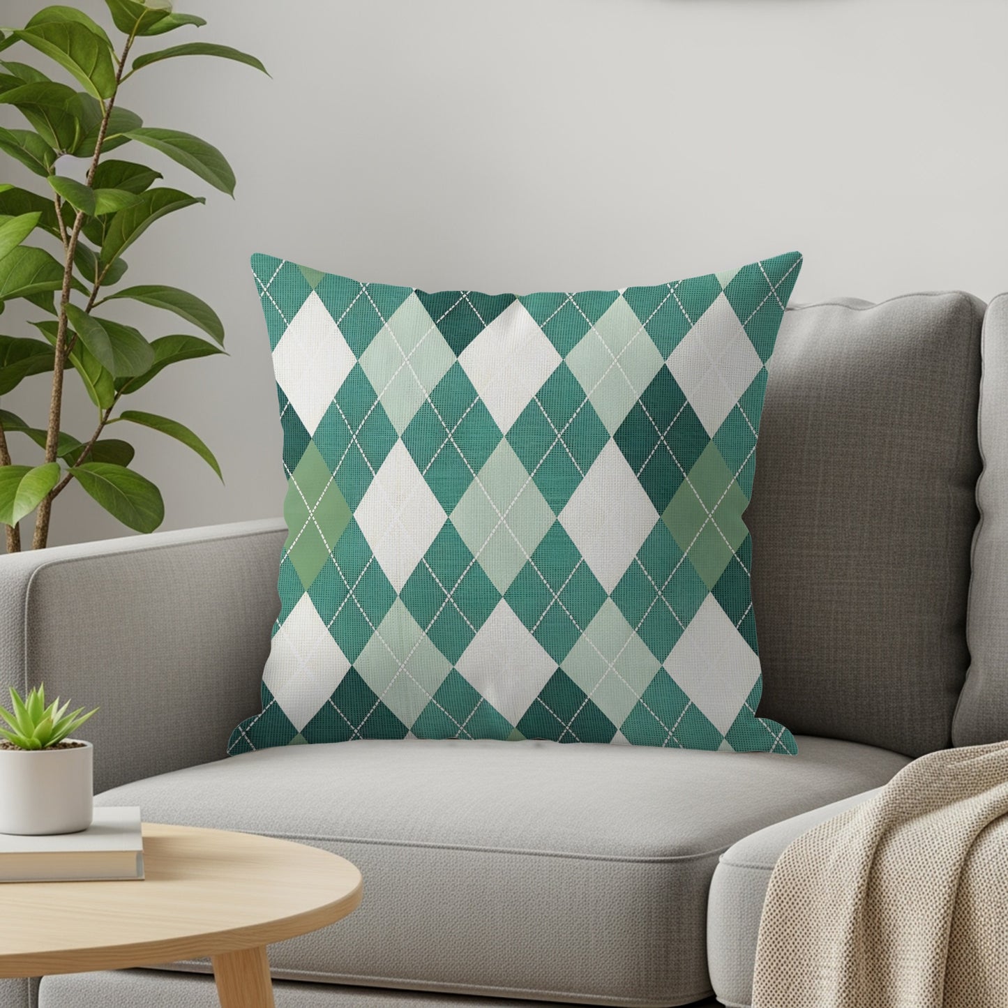 Classic Diamond Patterned Green and White Argyle Throw Pillows - Walk Greener