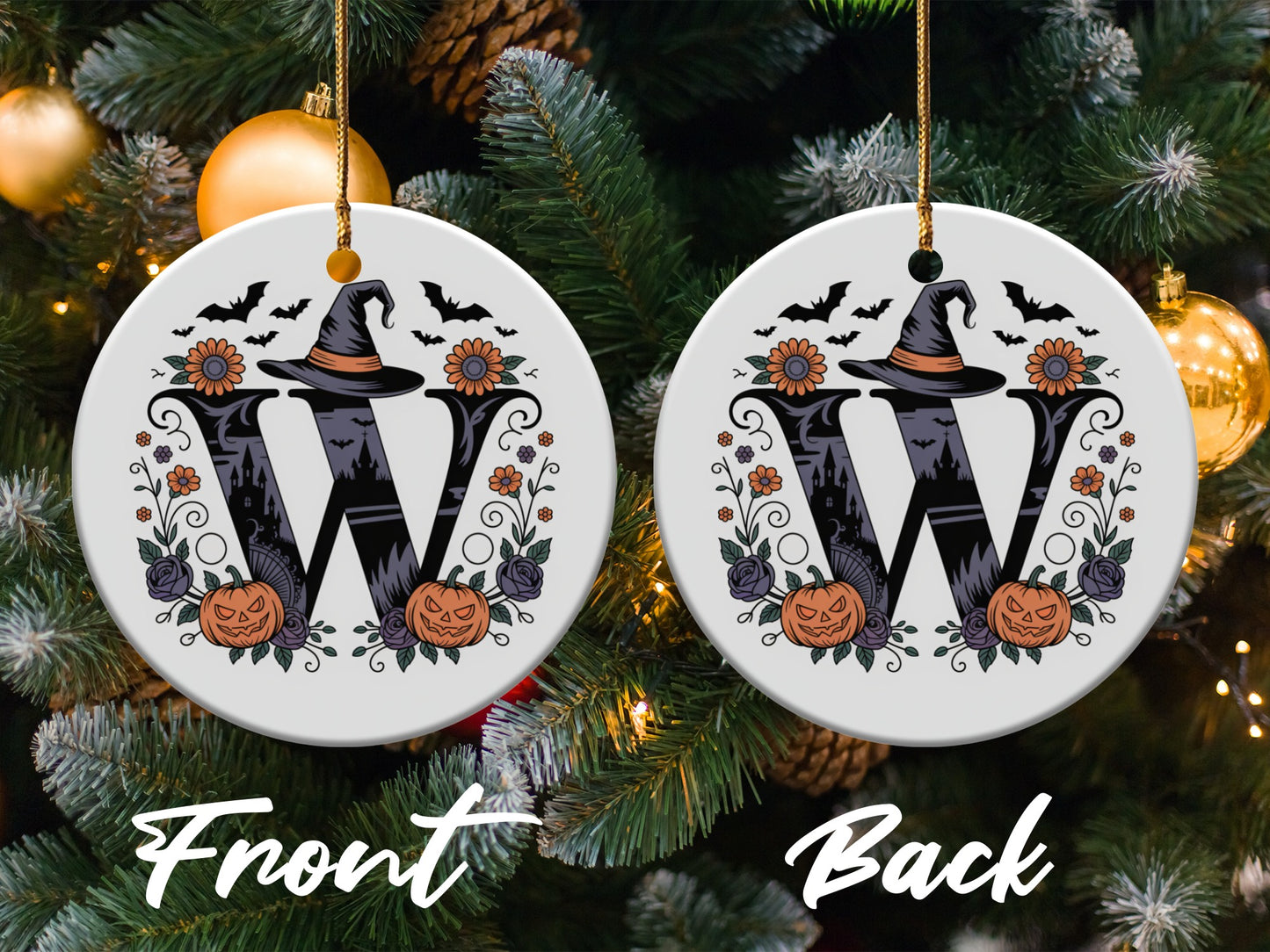 Halloween Witch Hat Pumpkin Bat Initial Ornament product type