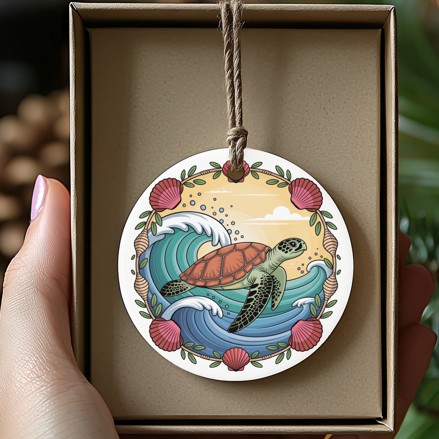 Sea Turtle and Ocean Waves Circular Ornament product type
