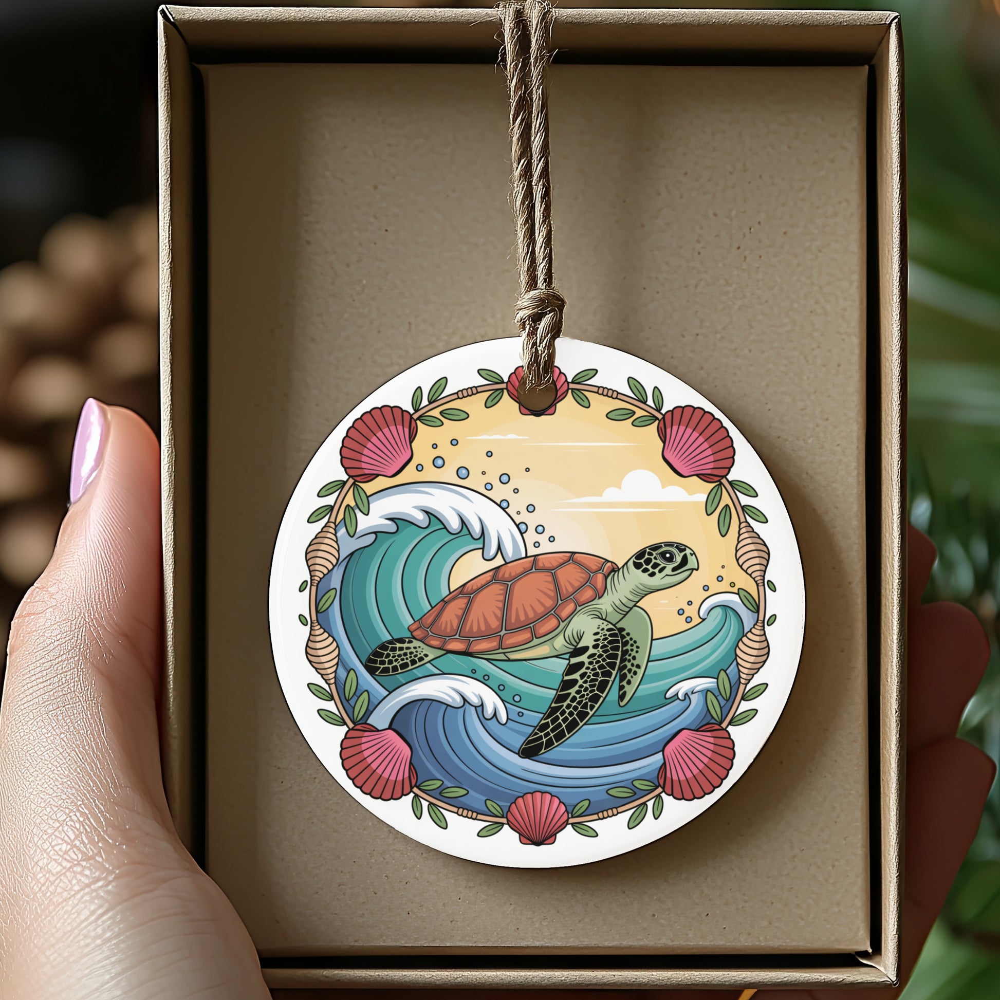 Sea Turtle and Ocean Waves Circular Ornament product type
