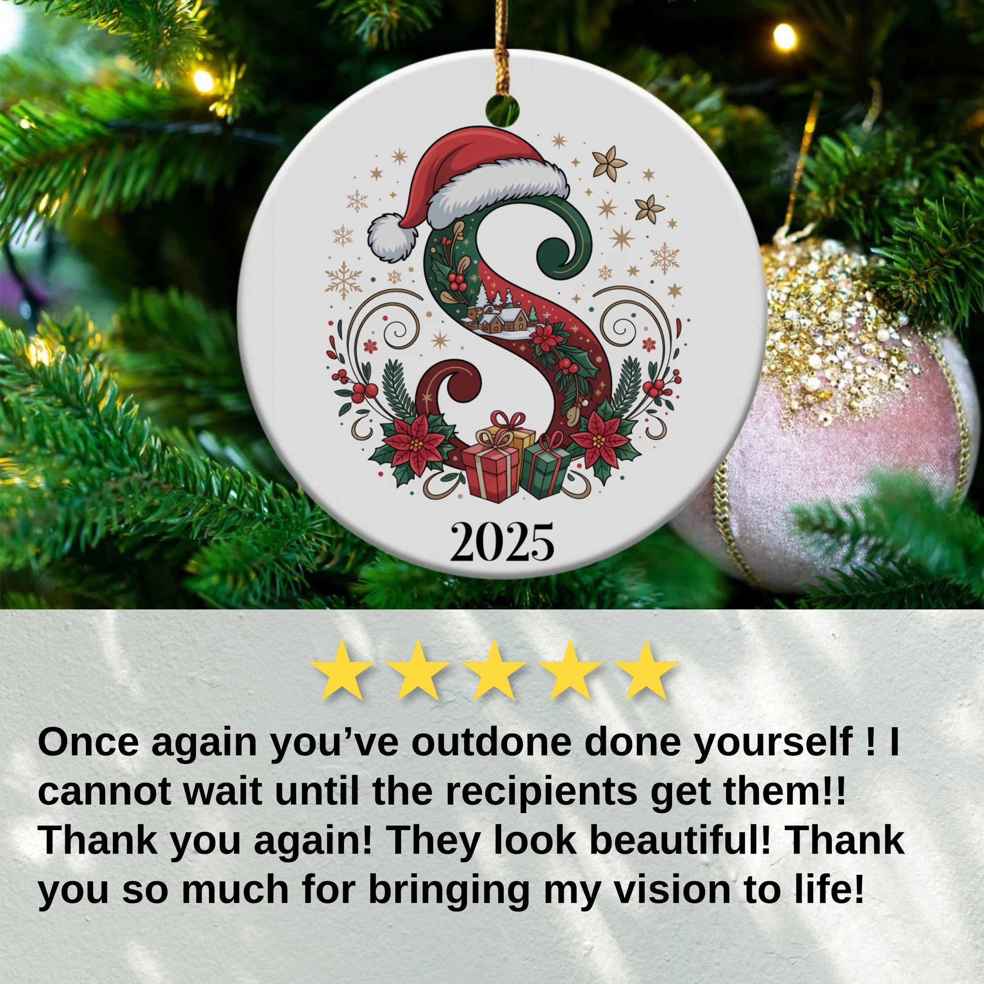 Festive Santa Hat with Floral Decor 2025 Ornament product
