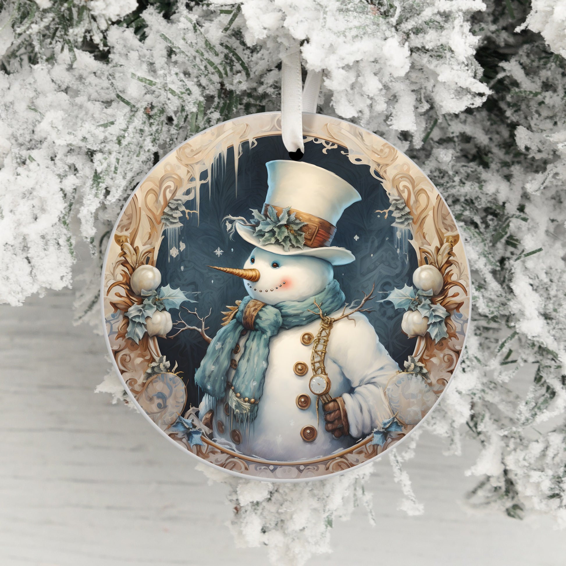 Vintage Snowman with Top Hat and Scarf Ornament product