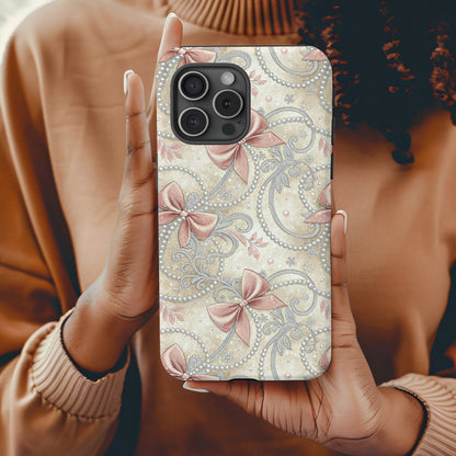 Shimmering Pink Bows and Pearls Design Phone Case