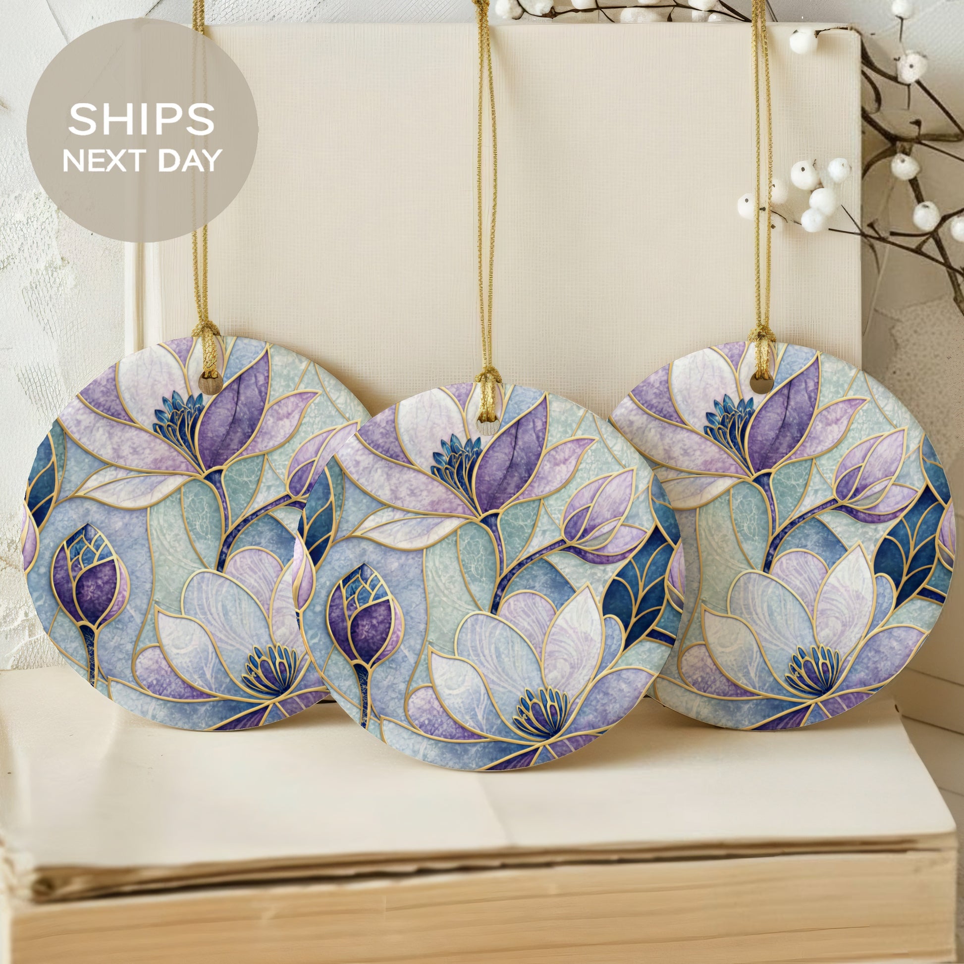 Elegant Floral Design Hanging Ornament Set of 3
