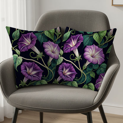 Purple Morning Glory Floral Pattern Cushion Covers