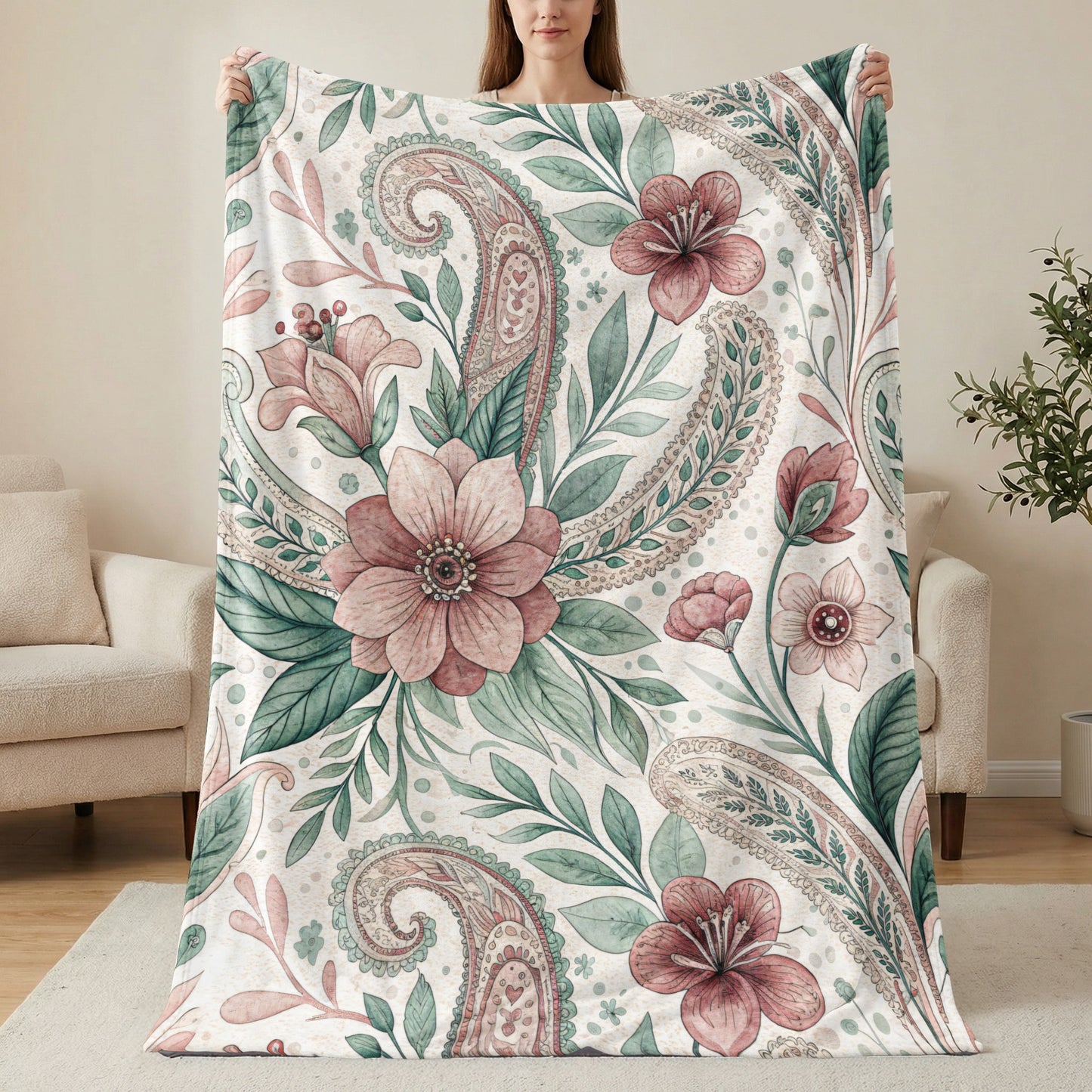 Floral Paisley Art Nouveau Design Pattern Pink and Green - Walk Greener