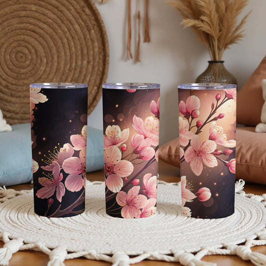 Elegant Pink Cherry Blossom Design Drink Tumblers