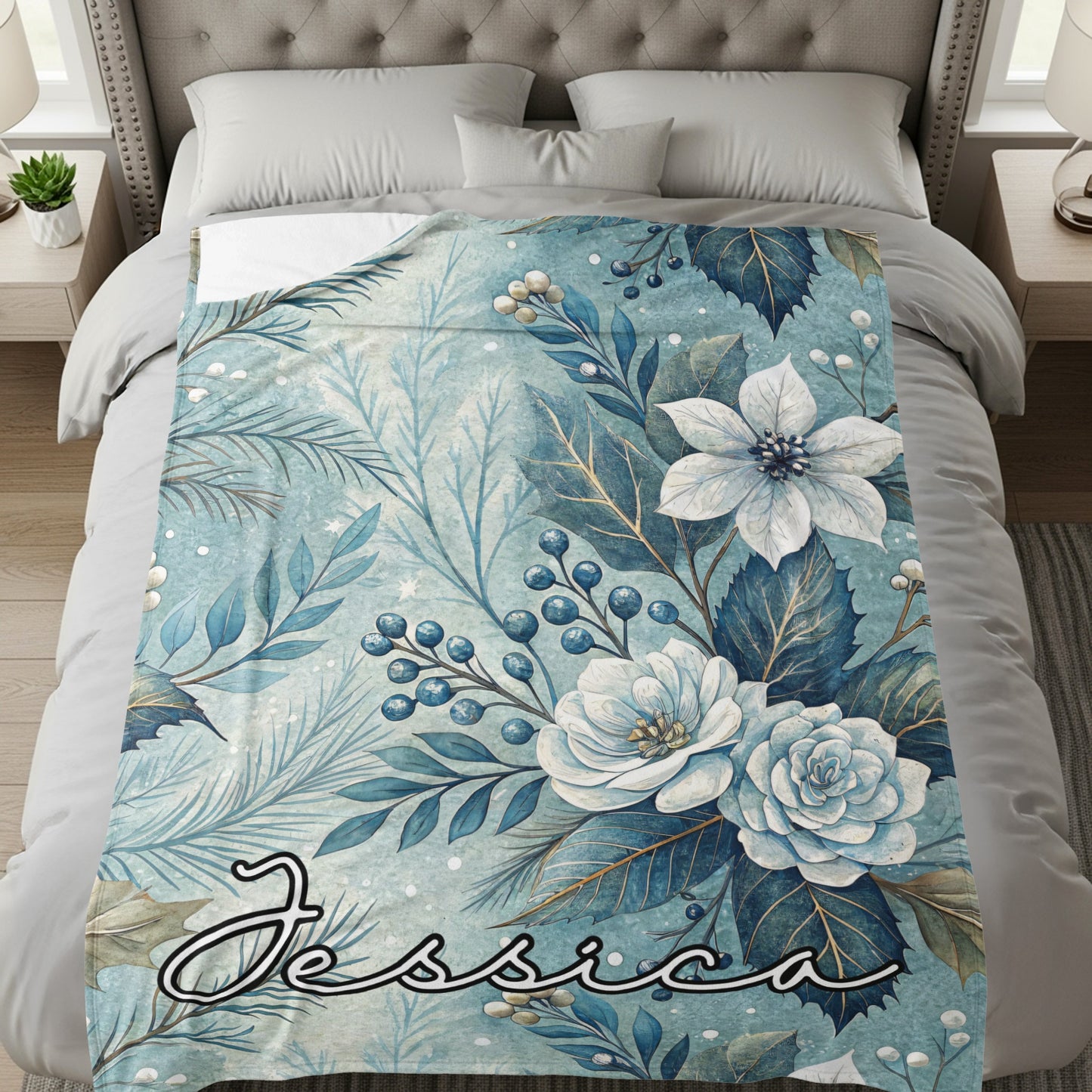 Personalized Floral Design Throw Blanket Jessica