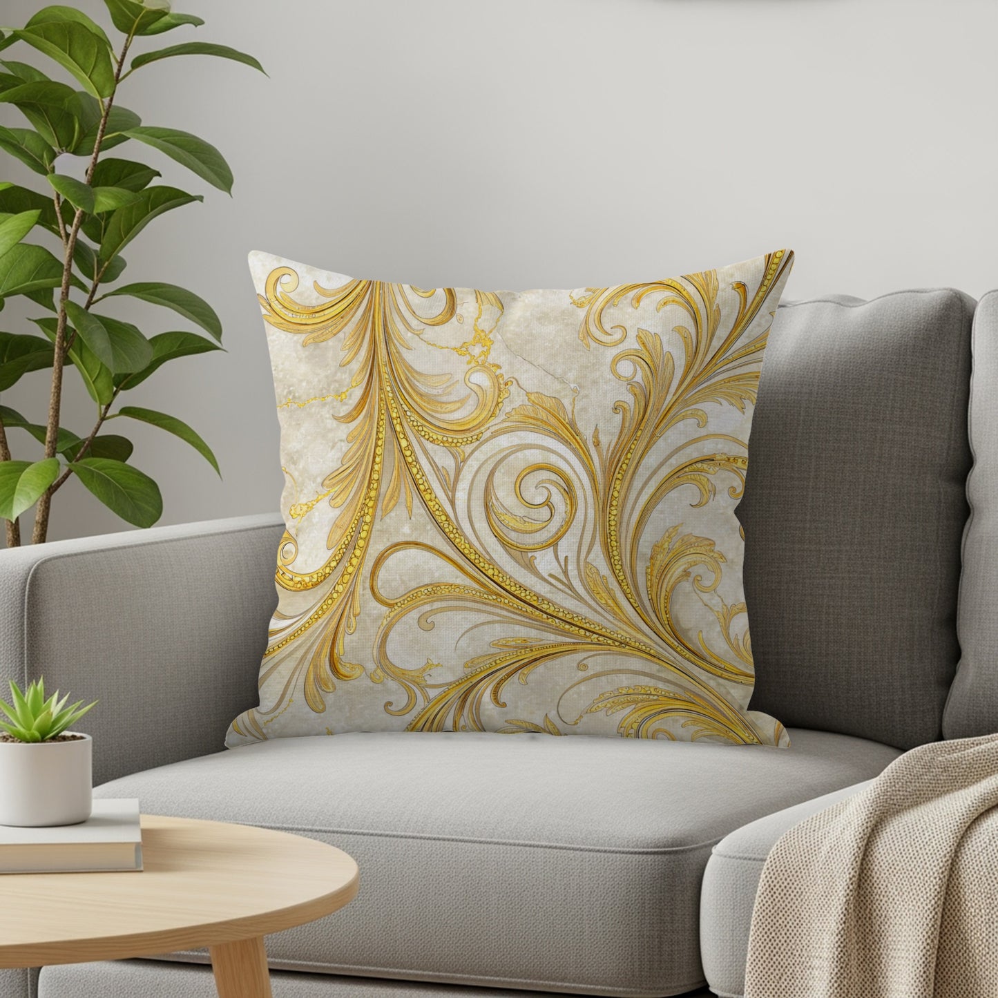 Elegant Gold Swirl Pattern Decorative Cushion Cover