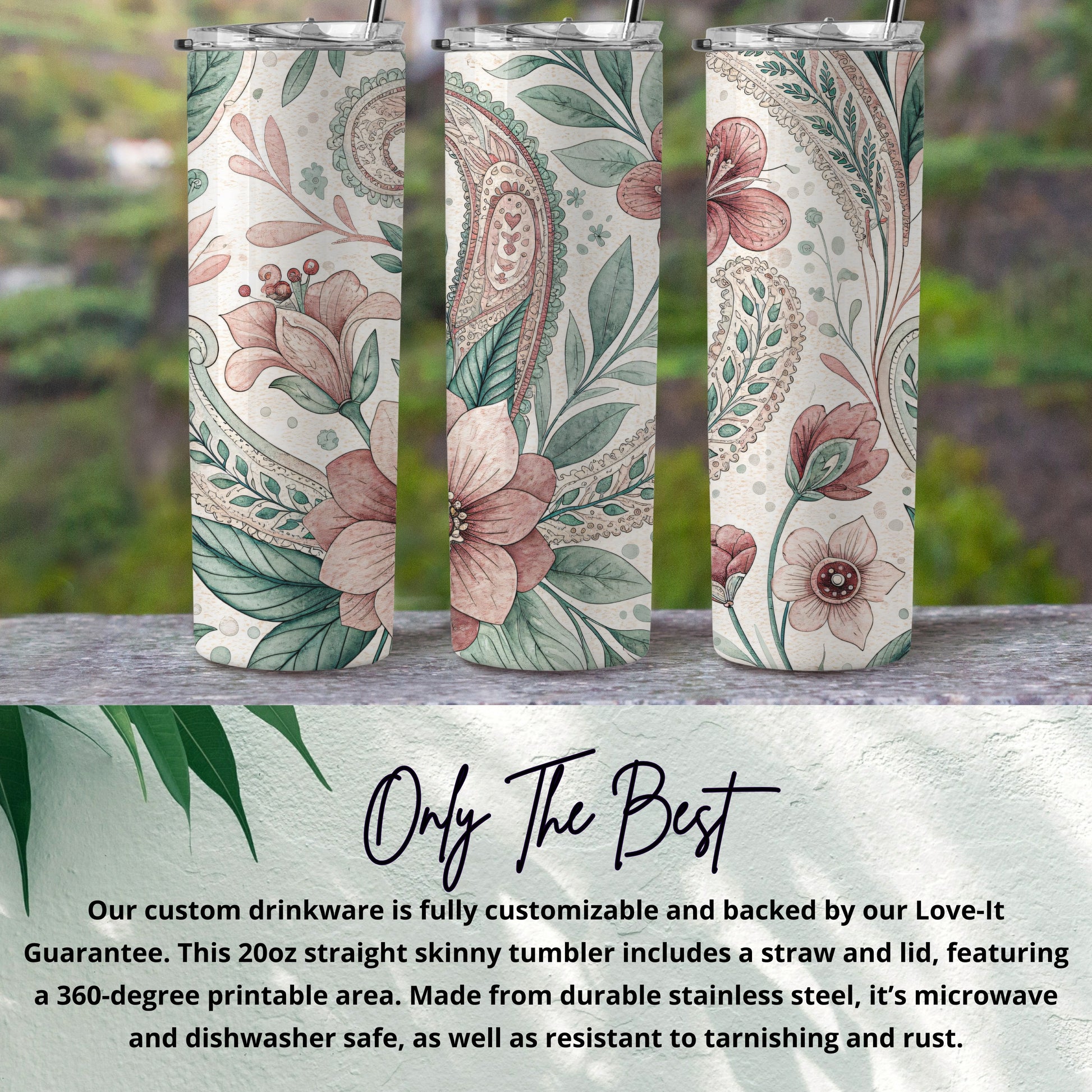 Floral and Paisley Delight Design 20 oz Skinny Tumbler - Walk Greener