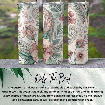 Floral and Paisley Delight Design 20 oz Skinny Tumbler - Walk Greener