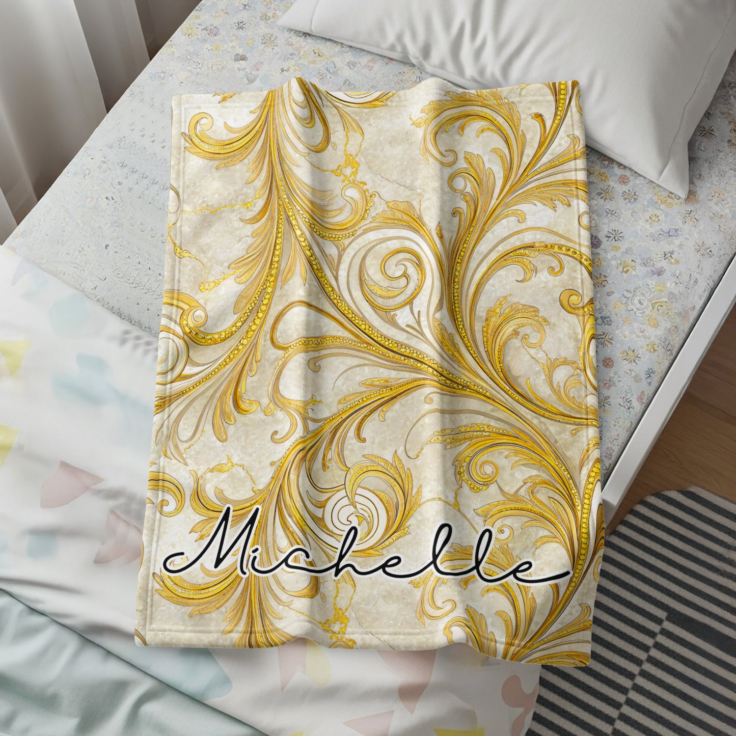 Personalized Elegant Gold Swirl Design Blanket