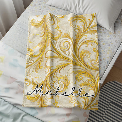 Personalized Elegant Gold Swirl Design Blanket
