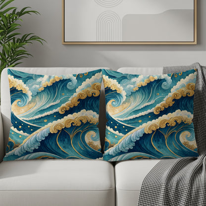 Abstract Ocean Waves Decorative Pillow Covers Set