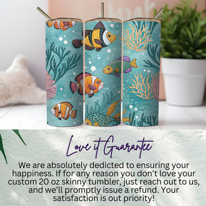 Custom 20 Oz Skinny Tumbler with Colorful Fish Design