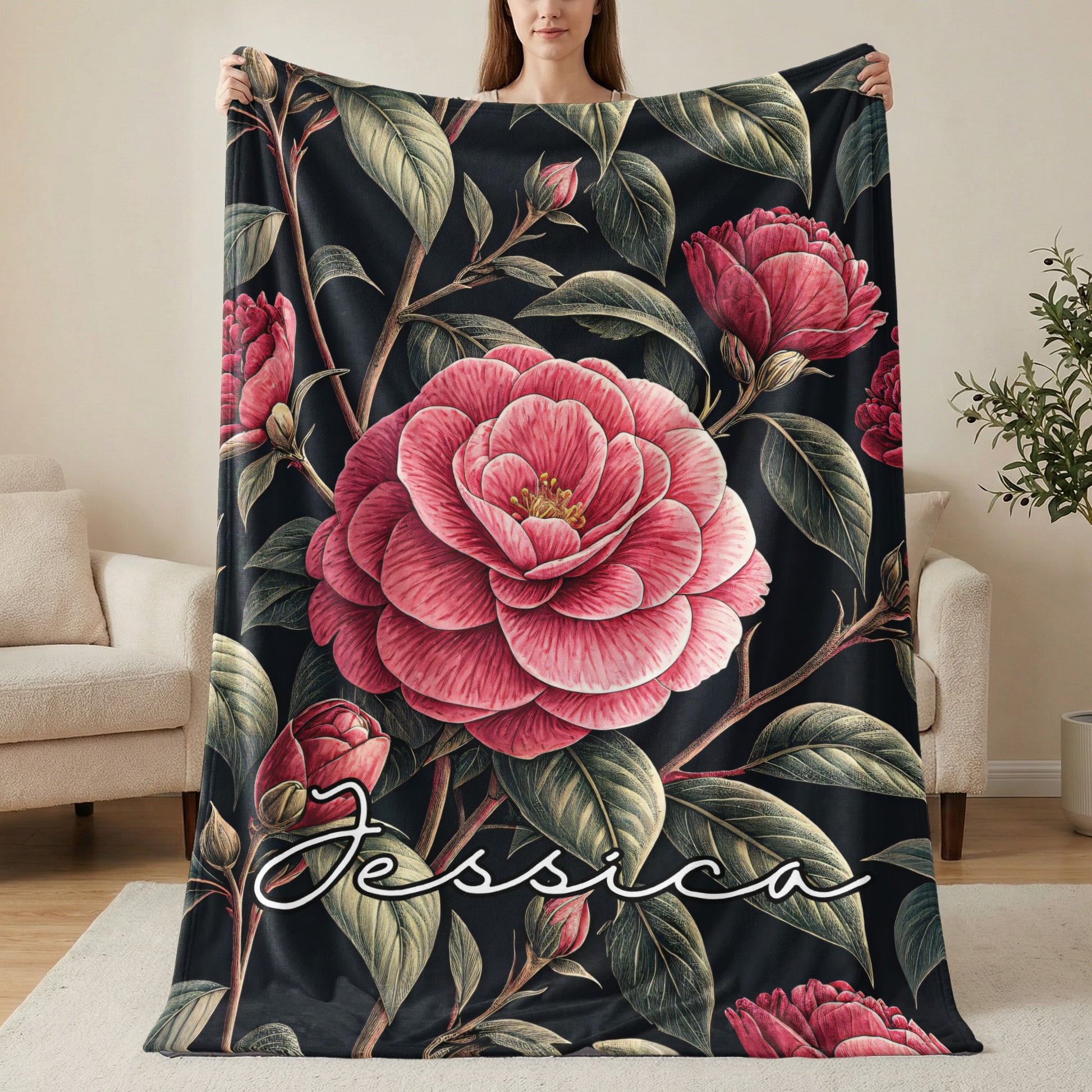 Personalized Jessica Floral Pattern Blanket
