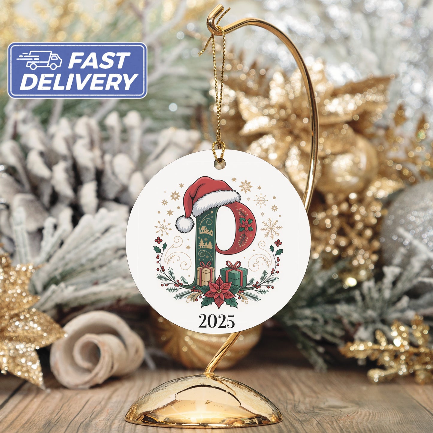 Personalized Christmas Ornament with Santa Hat product