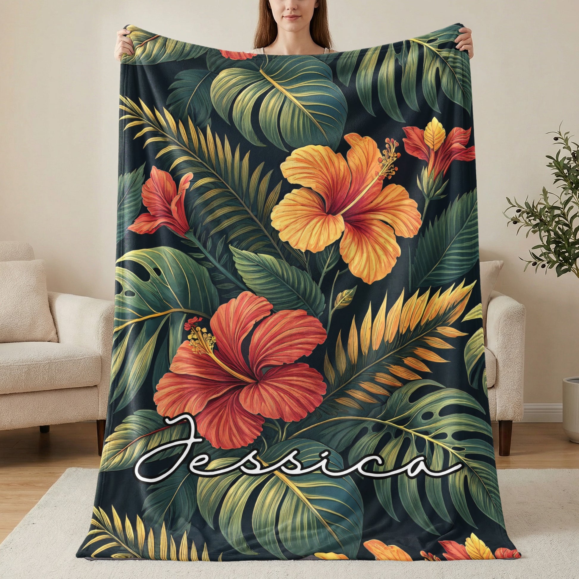 Tropical Floral with Custom Name Personalized Blanket - Walk Greener
