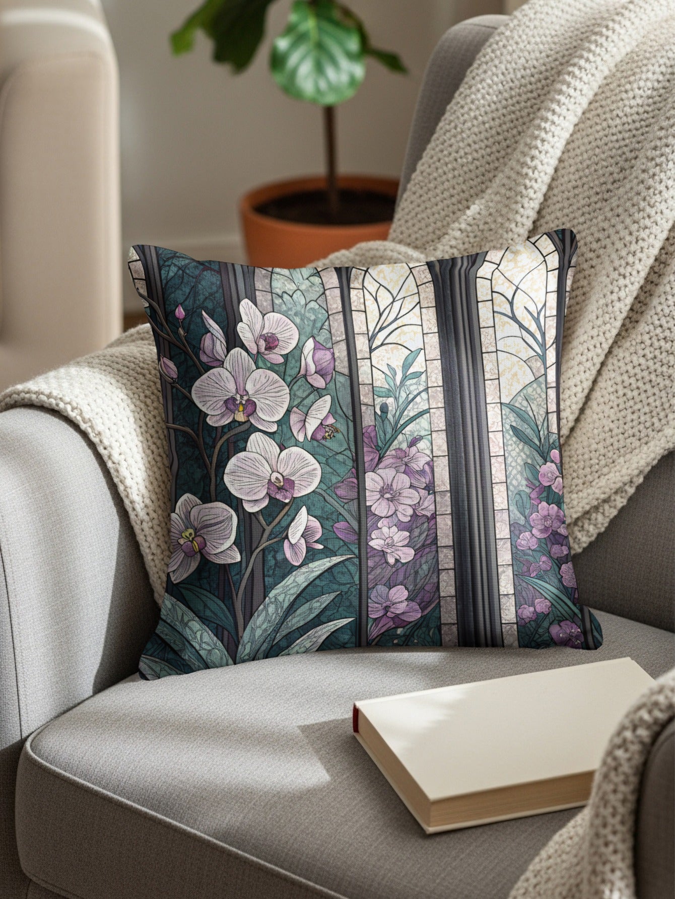 Elegant Floral and Stained Glass Design Pillow