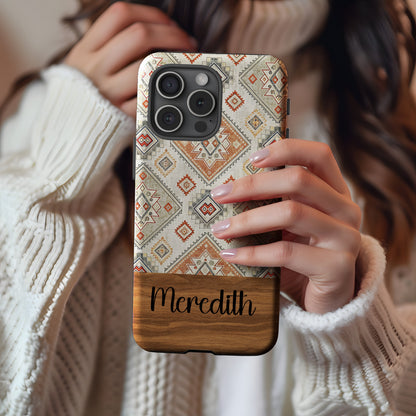 Aztec Geometric Shapes in Earth Tones Patterned Custom Phone Case - Walk Greener