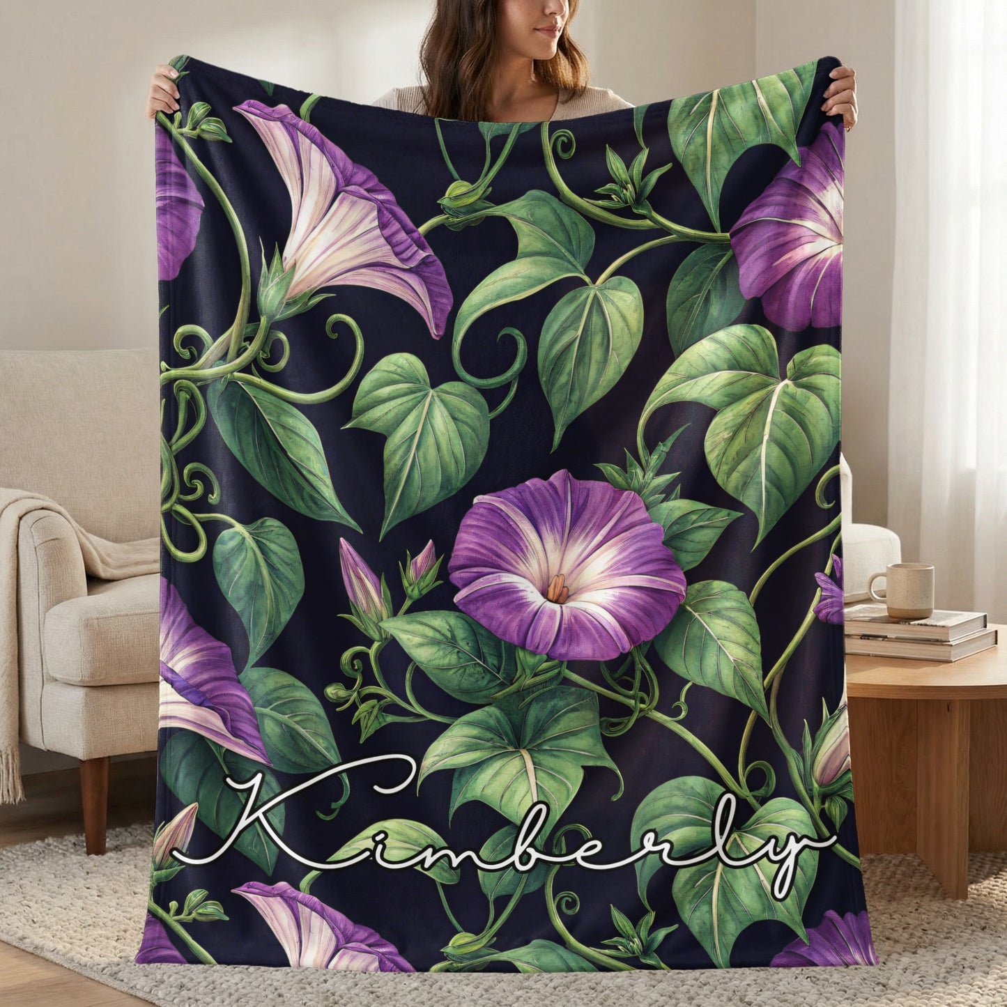 Personalized Kimberly Purple Flower Blanket
