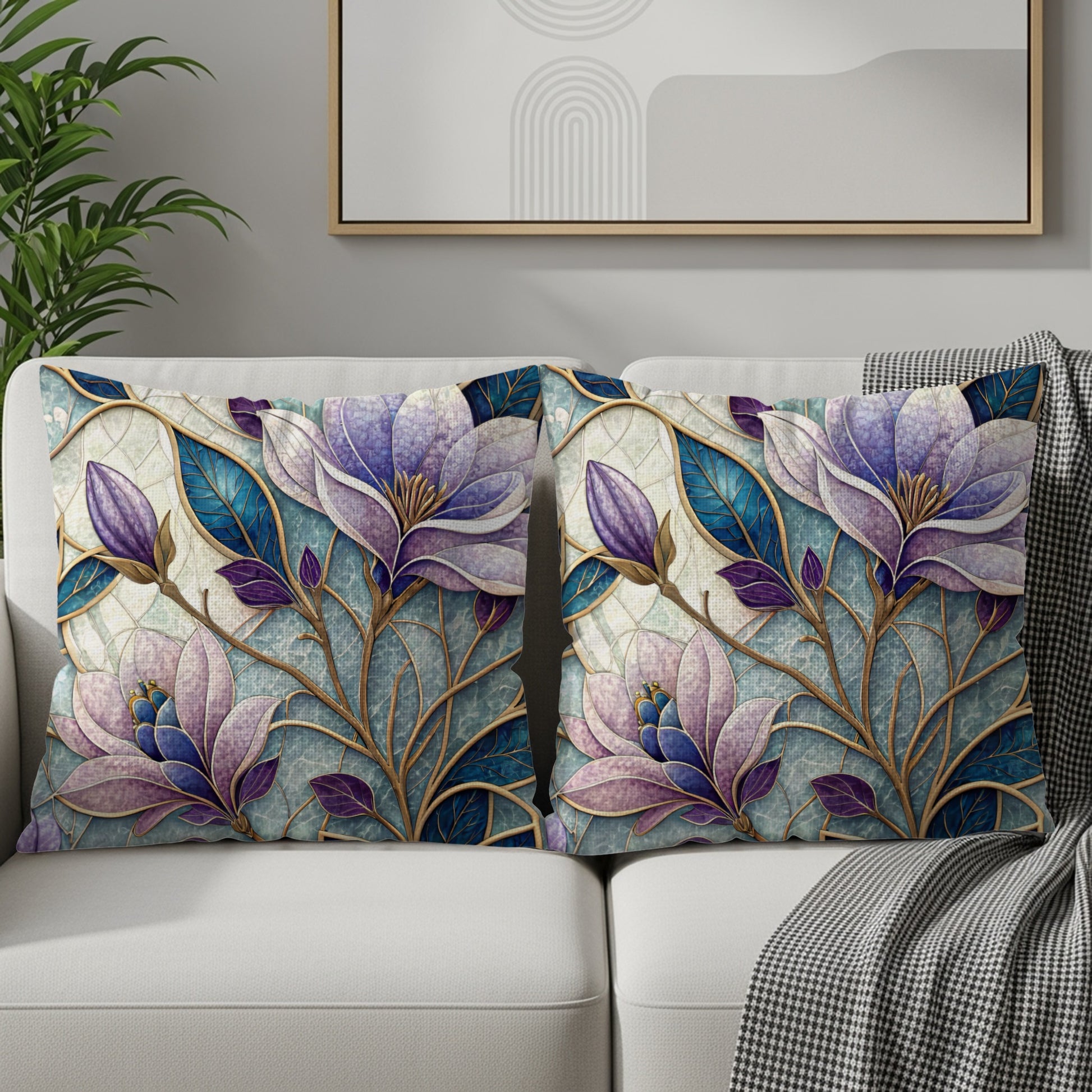 Magnolia Flowers and Leaves Pattern Floral Design Throw Pillows - Walk Greener