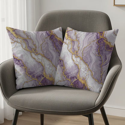 Elegant Purple Gold Accent Abstract Swirl Decorative Floral Throw Pillows - Walk Greener