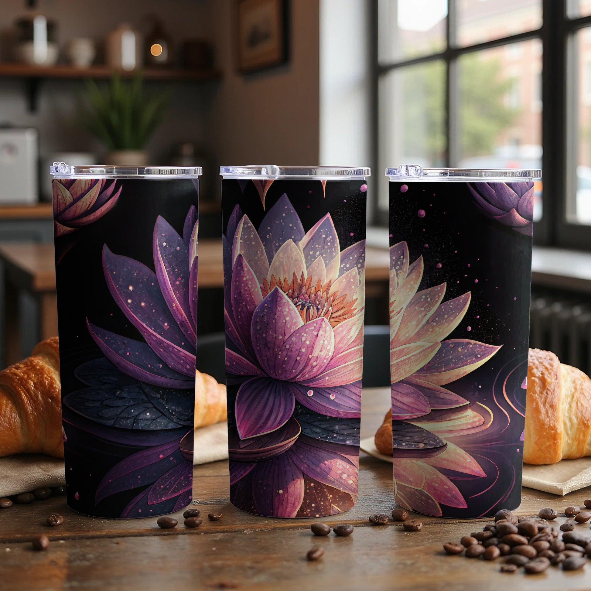 Artistic Pink Lotus On Water Design Pattern Tumblers - Walk Greener