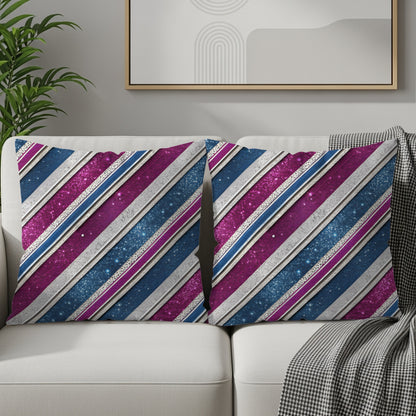 Striped Purple Blue and Silver Decorative Pillow Set