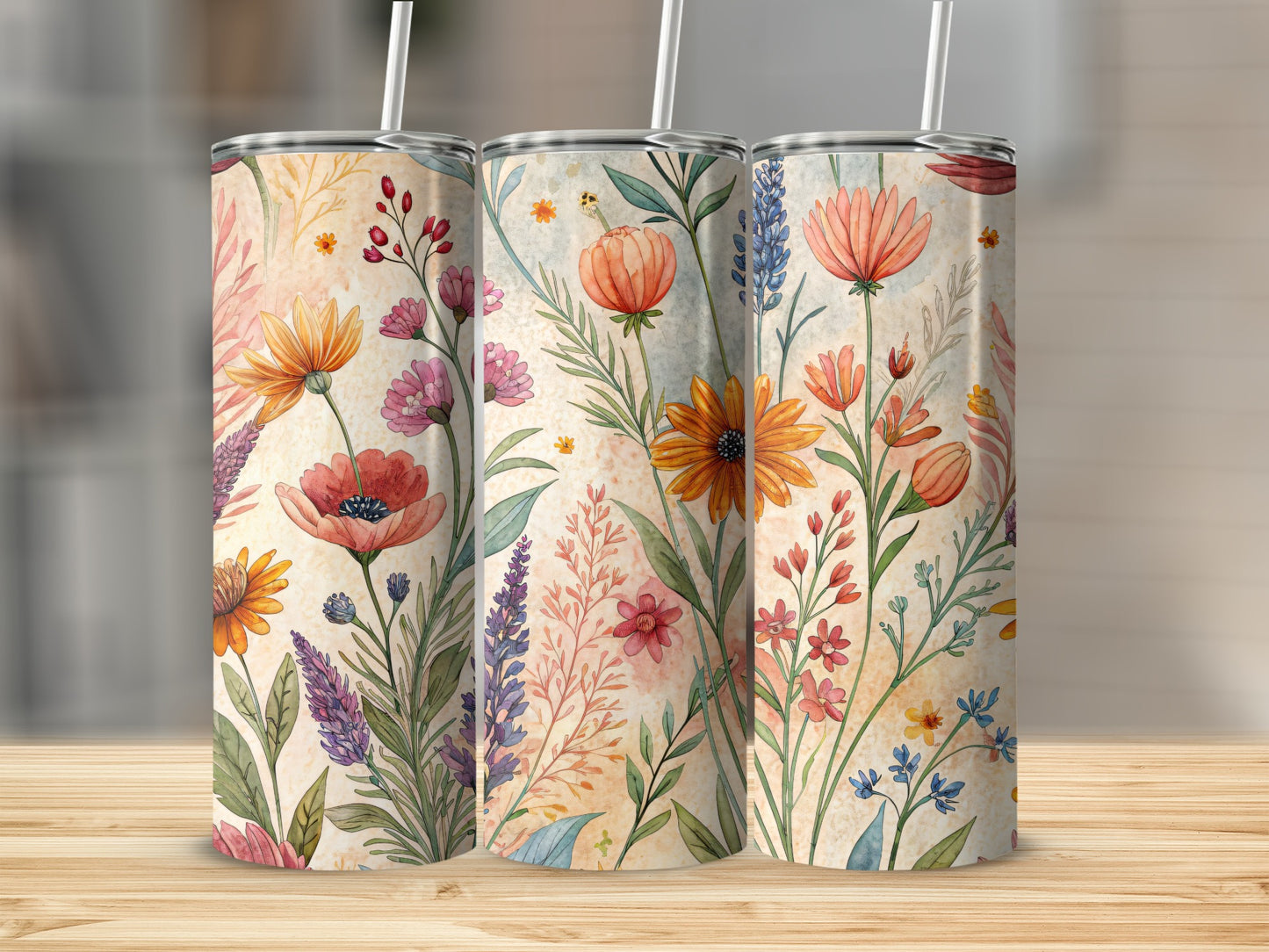 Vibrant Wildflower Meadow Floral Pattern 20 oz Skinny Tumbler - Walk Greener