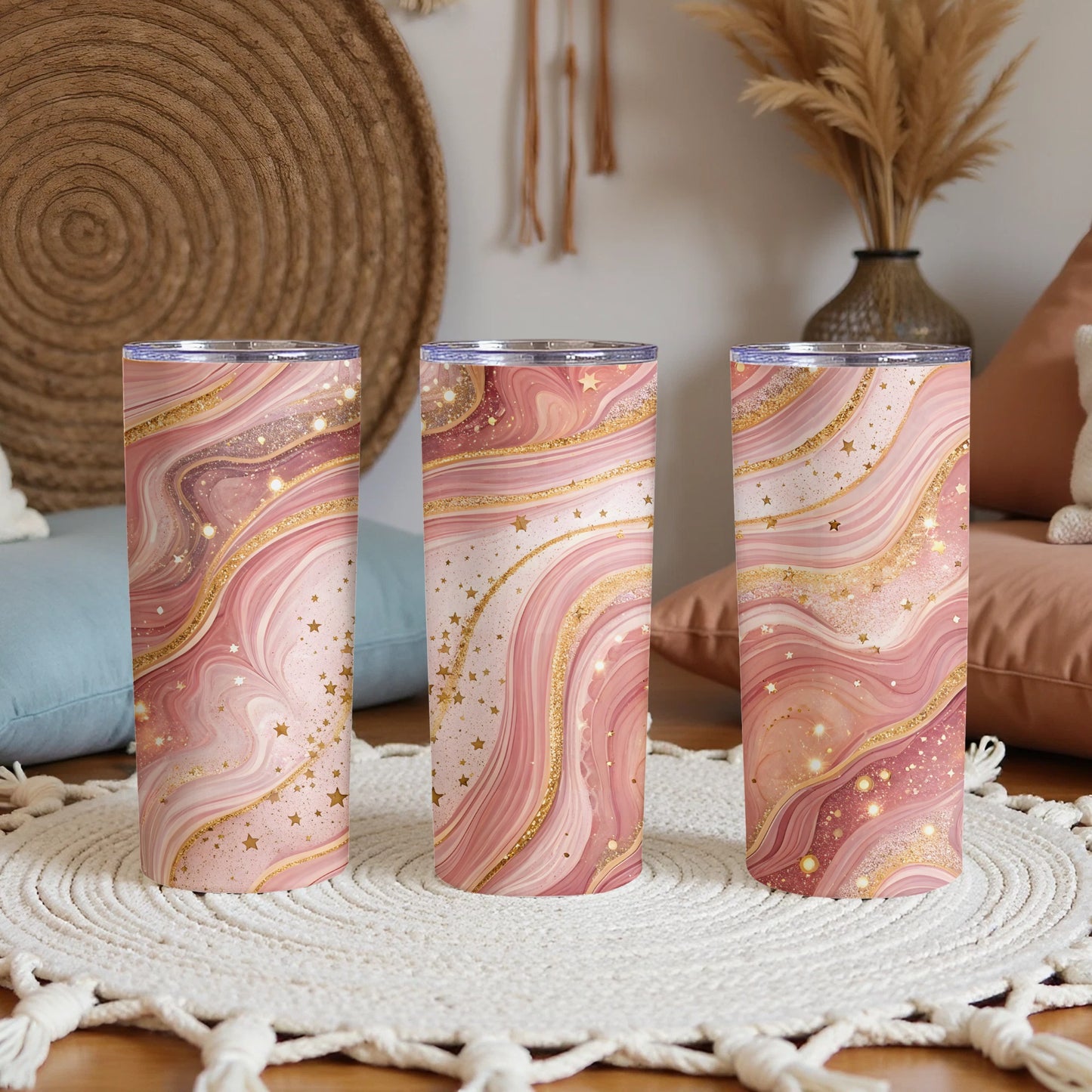 Pink and Gold Marble Swirl Design Tumbler