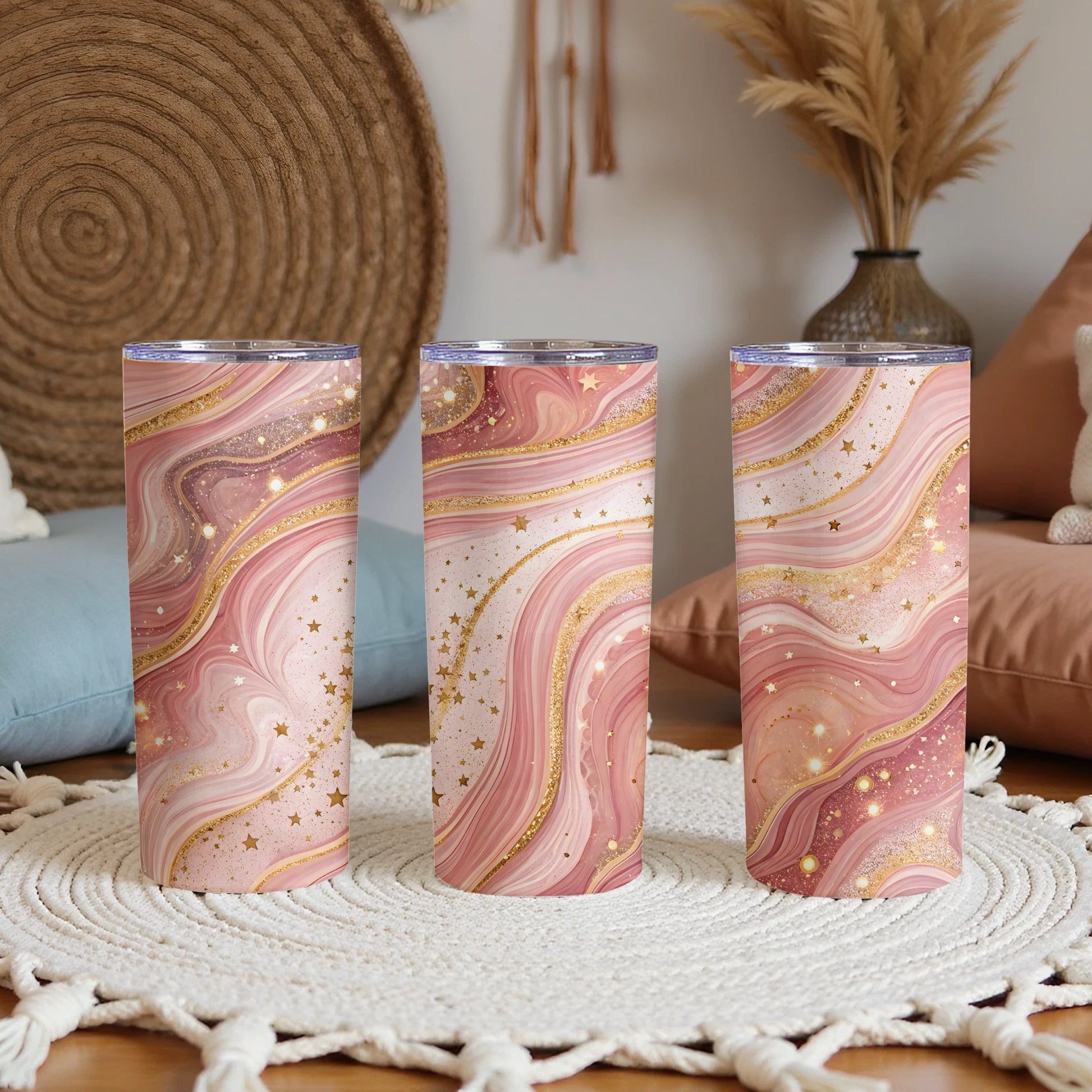 Pink and Gold Marble Swirl Design Tumbler