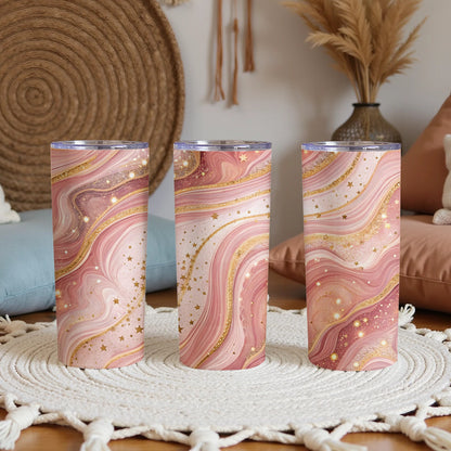 Pink and Gold Marble Swirl Design Tumbler