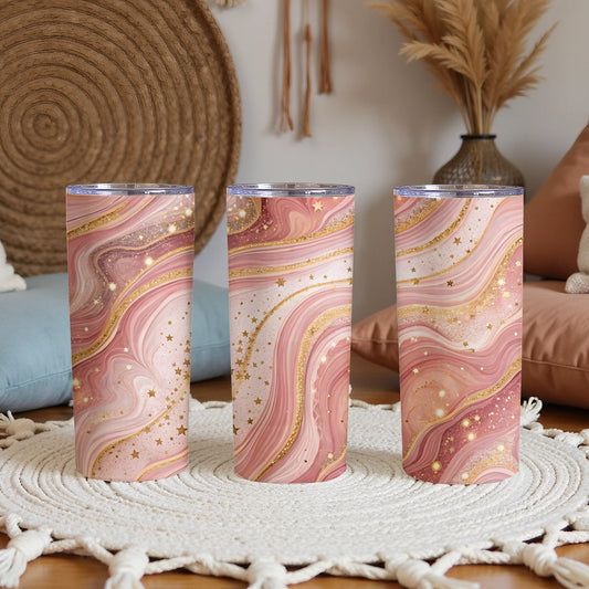 Pink and Gold Marble Swirl Design Tumbler