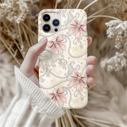 Elegant Pink Bows and Pearls Design Phone Case