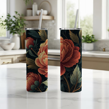 Elegant Floral Design Insulated Tumbler with Straw
