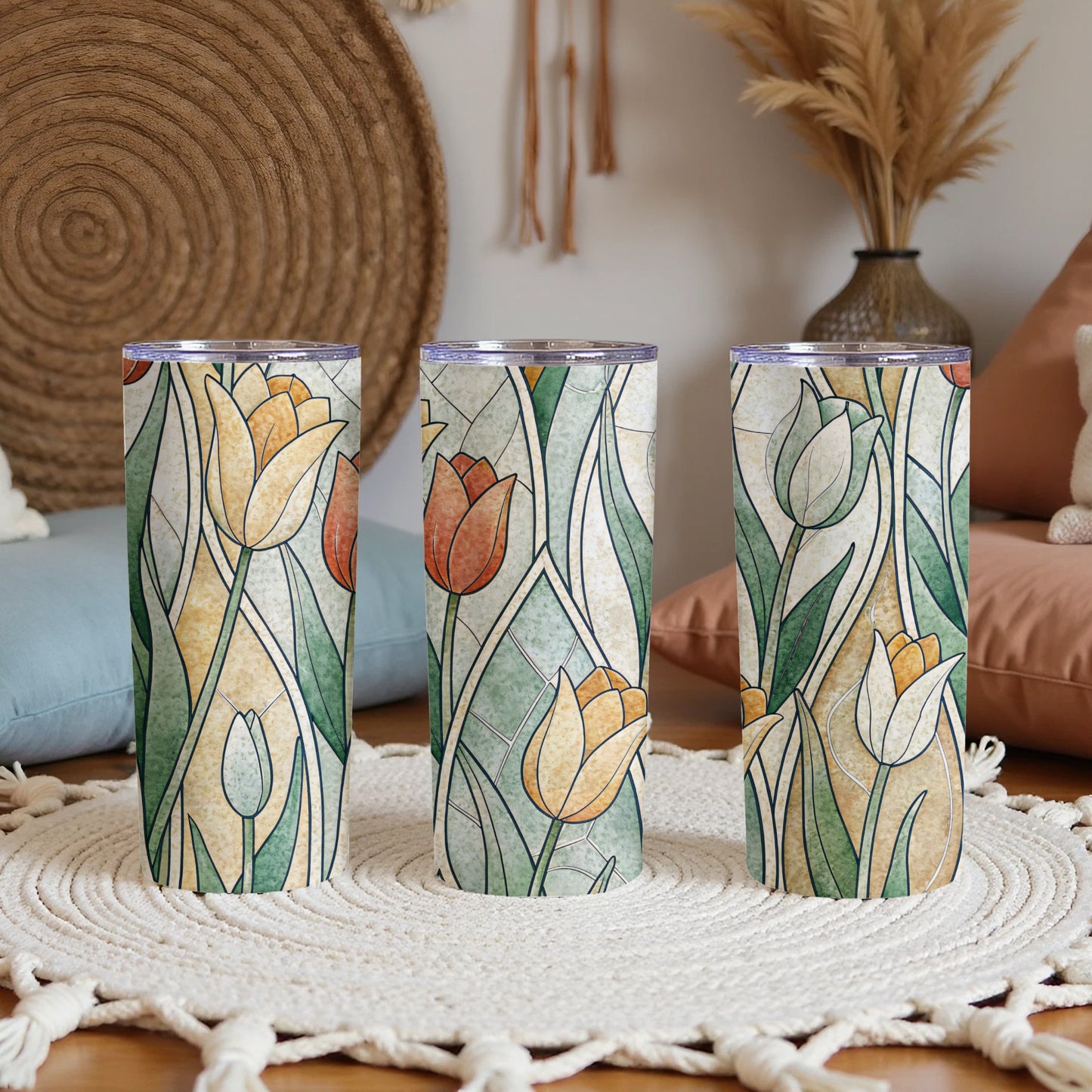 Elegant Tulip Mosaic Design for Your Unique Style 20 oz Skinny Tumbler - Walk Greener