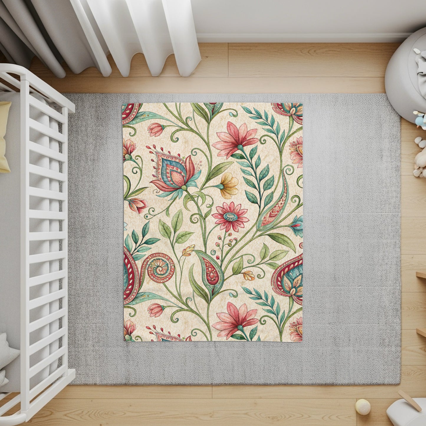 Ornate Floral Design Detailed Watercolor Velveteen Plush Blankets - Walk Greener