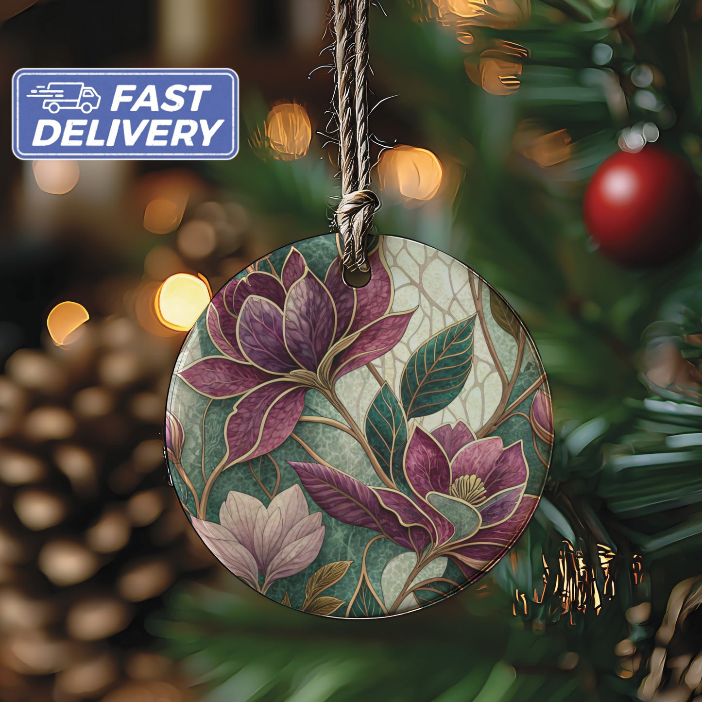 Floral Pattern Holiday Ornament with Quick Shipping Decor