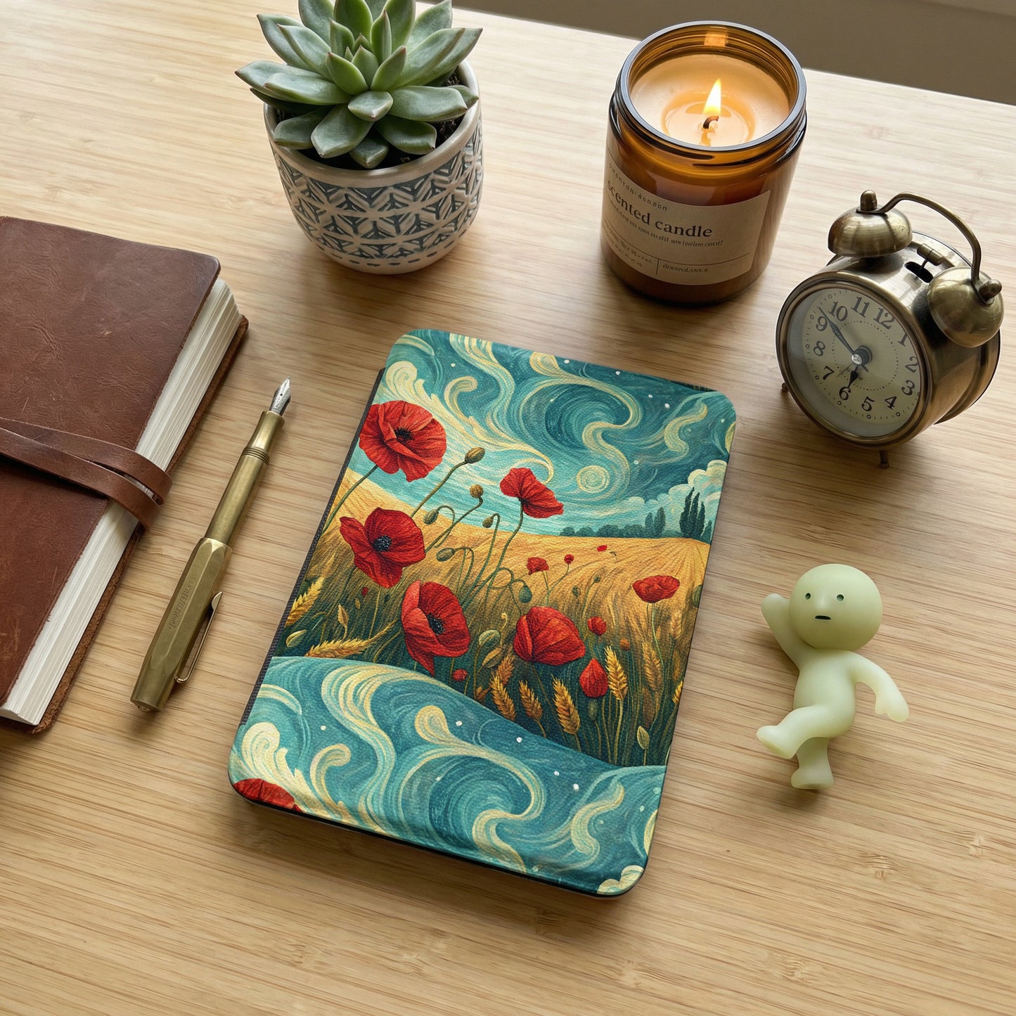 Scenic Poppy Field Design Notebook with Windy Sky